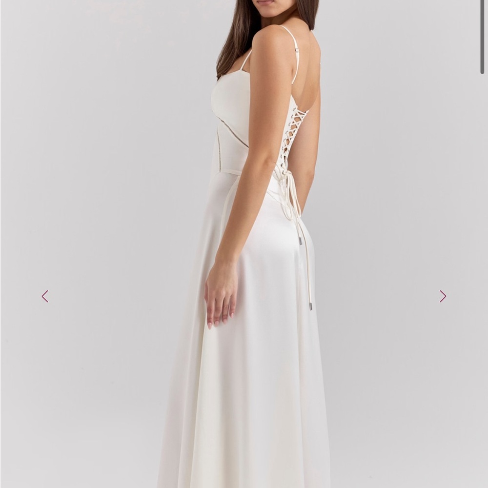 house of cb Annabella Ivory Satin Lace Up Maxi Dress - Picture 3 of 8